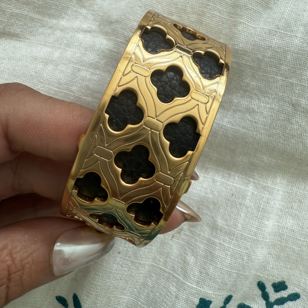 Brighton Gold and Black Bracelet leather with snakeskin details
